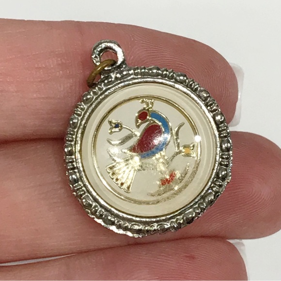 Vintage Enamel Pendant Pennsylvania Dutch Amish Distelfink Hex Sign Bird America - Picture 3 of 14